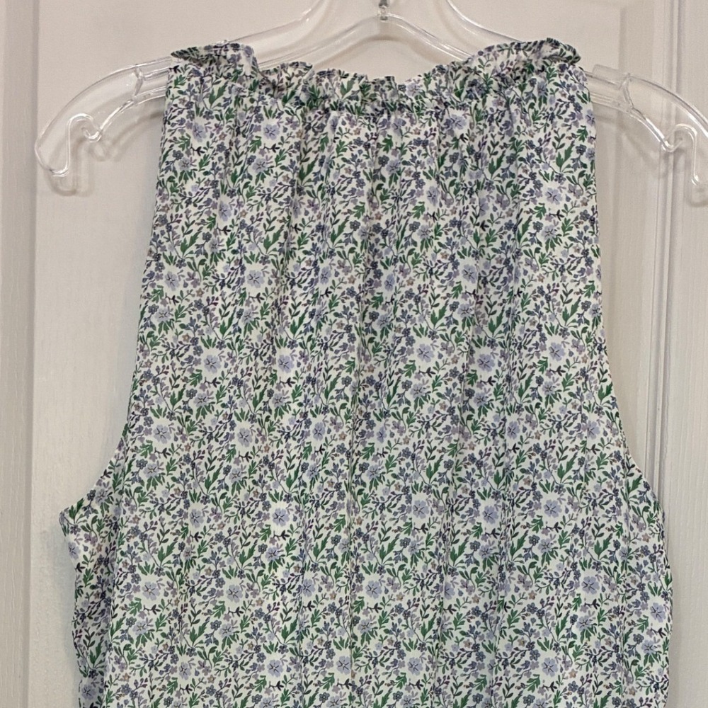 Max Studio Wmns Floral Ruffle Tie Neck Sleeveless Blouse Purple Green L 6707Y36B - Picture 10 of 10